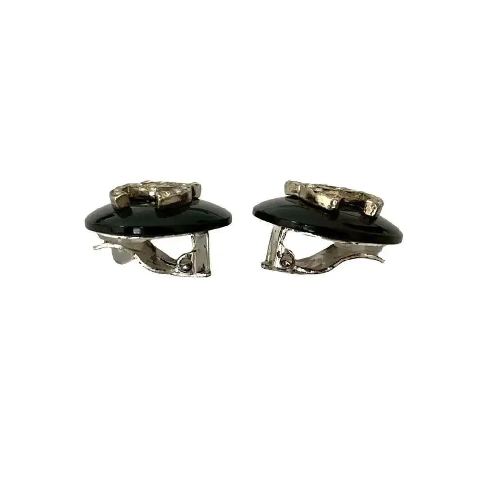 CHANEL Vintage Black Logo Earrings